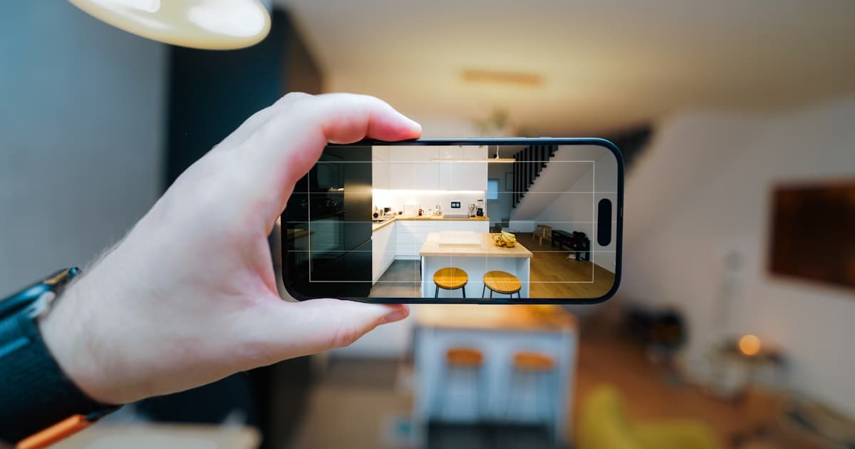 Host photographing rental property with smartphone for documentation